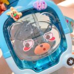 Sticla cu pai pentru copii, Embo, model ursulet, gradata, stickere aplicate, curea reglabila, din plastic rezistent la cadere, 1l, Albastru, 20 x 13 cm - imagine 4