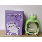 Sticla cu pai pentru copii, Embo, model ursulet, gradata, stickere aplicate, curea reglabila, din plastic rezistent la cadere, 1l, Verde, 20 x 13 cm - imagine 5