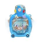 Sticla cu pai pentru copii, Embo, model ursulet, gradata, stickere aplicate, curea reglabila, din plastic rezistent la cadere, 1l, Albastru, 20 x 13 cm