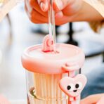 Pahar din silicon, cu capac si pai, pentru copii, Embo, anti-cadere, compartiment pentru fructe/ceai/gheata, rezistent la temperaturi inalte, 500ml, Roz, 14.5x8.8x20 cm - imagine 4