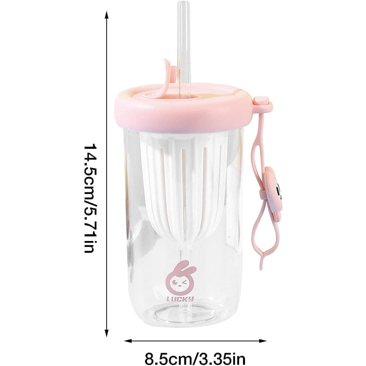 Pahar din silicon, cu capac si pai, pentru copii, Embo, anti-cadere, compartiment pentru fructe/ceai/gheata, rezistent la temperaturi inalte, 500ml, Roz, 14.5x8.8x20 cm - imagine 5