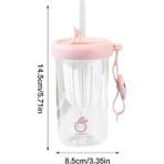 Pahar din silicon, cu capac si pai, pentru copii, Embo, anti-cadere, compartiment pentru fructe/ceai/gheata, rezistent la temperaturi inalte, 500ml, Roz, 14.5x8.8x20 cm - imagine 5