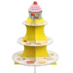 Suport Prajituri, Embo, 3 Etaje, Design de Petrecere, pentru Prajituri, Candy Bar, din Carton, Galben/Multicolor