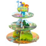 Suport Etajat pentru Prajituri, Embo, cu Tematica Dinozauri, 3 Nivele, Model 1, 38x34x1 cm, Multicolor