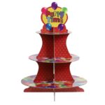 Suport Prajituri, Embo, 3 Etaje, Design de Petrecere, pentru Prajituri, Candy Bar, din Carton, Rosu/Multicolor