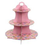 Suport Prajituri, Embo, 3 Etaje, Design de Petrecere, pentru Prajituri, Candy Bar, din Carton, Roz/Multicolor
