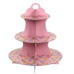 Suport Prajituri, Embo, 3 Etaje, Design de Petrecere, pentru Prajituri, Candy Bar, din Carton, Roz/Multicolor