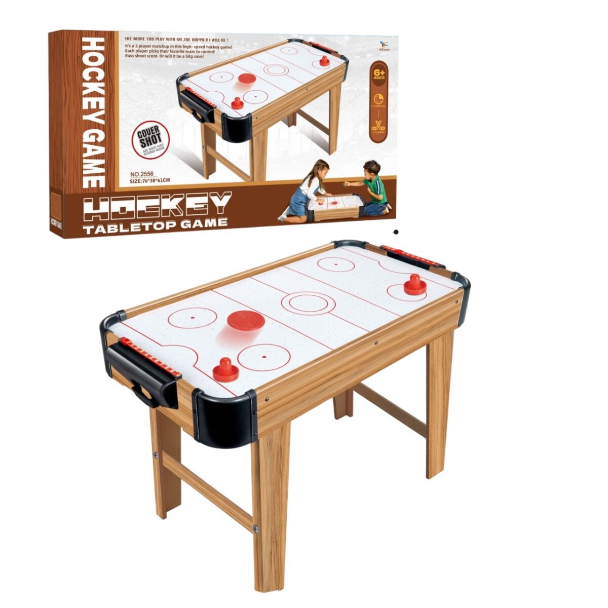 Masa Air Hockey Graffiti cu Picioare Lungi, Embo, Lemn, 2 Pucuri, Tabela Scor, 2 Impingatoare, 76x38x61 cm, Maro - imagine 2