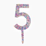 Decoratiune Topper pentru Tort, Embo, din Acrilic cu Fulgi de Sclipici, Model Cifra 5, Inaltime 18.5 cm, Transparent MulticolorÂ 