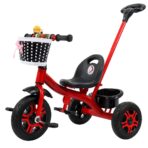 Tricicleta pentru Copii, Embo, Tricicleta Model Mickey, Ghidon cu Cos pentru Depozitare, Maner Impingere, Varsta 1-5 Ani, 80 x 60 x 53 cm, Rosu