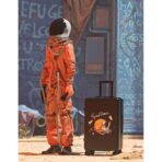 Troler de Calatorie, Embo, 56 x 35 x 22 cm, 4 Roti, Maner Reglabil, din ABS, cu Fermoar, Blocare cu Cod, Impermeabil, Model Astronaut, Negru - imagine 4