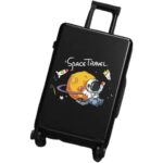 Troler de Calatorie, Embo, 56 x 35 x 22 cm, 4 Roti, Maner Reglabil, din ABS, cu Fermoar, Blocare cu Cod, Impermeabil, Model Astronaut, Negru