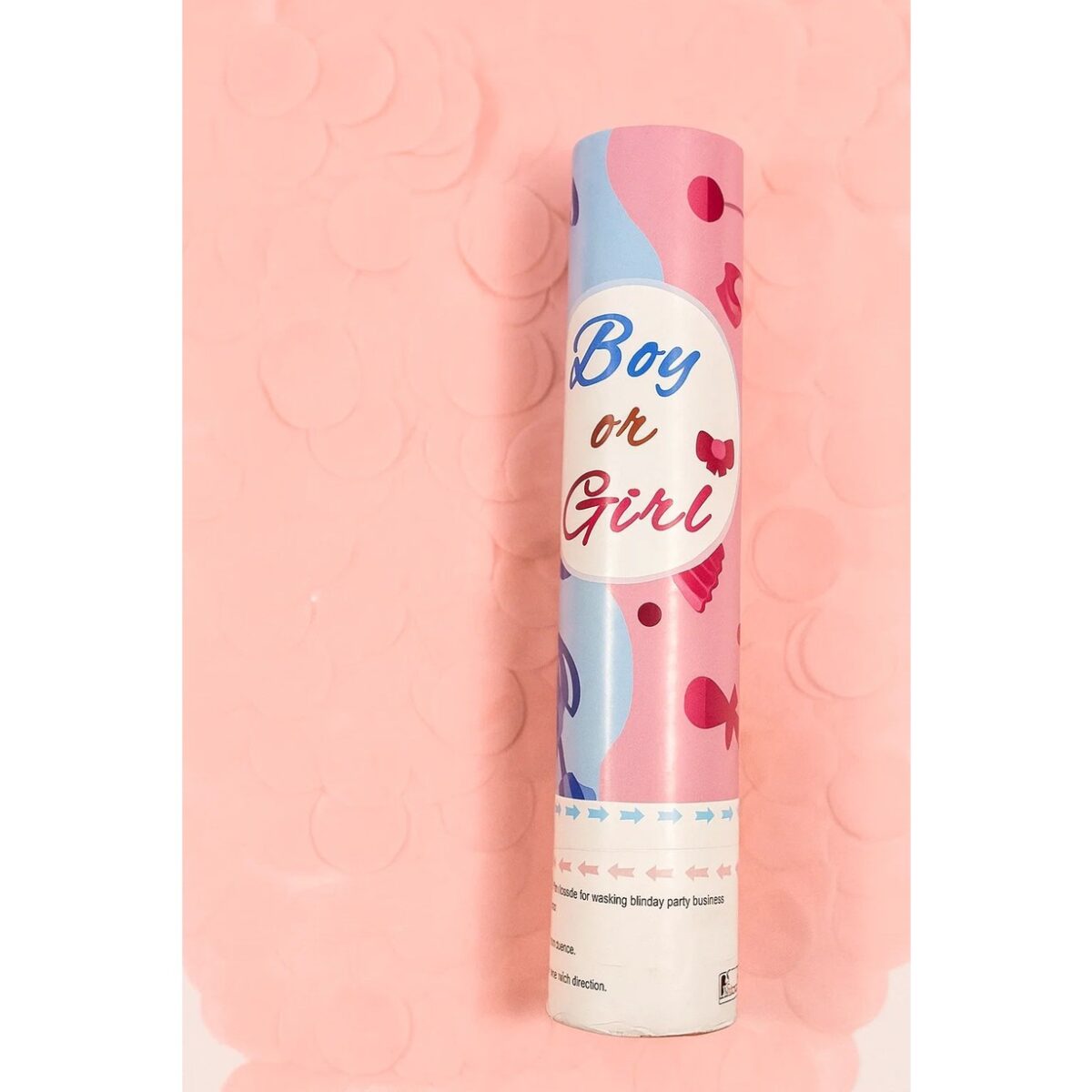 Tun Confetti, Embo, Model Gender Reveal, Boy or Girl, 40 cm, Ambalaj din Carton, Eliberare prin Rasucire, Roz - imagine 4