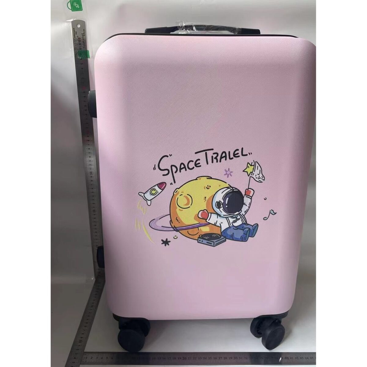 Troler de Calatorie, Embo, 56 x 35 x 22 cm, 4 Roti, Maner Reglabil, din ABS, cu Fermoar, Blocare cu Cod, Impermeabil, Model Astronaut, Roz - imagine 2