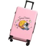 Troler de Calatorie, Embo, 56 x 35 x 22 cm, 4 Roti, Maner Reglabil, din ABS, cu Fermoar, Blocare cu Cod, Impermeabil, Model Astronaut, Roz