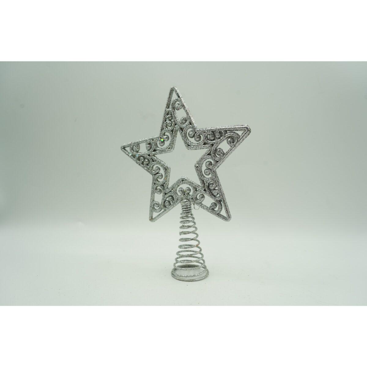 Varf decorativ de brad, Argintiu, in forma de Stea, decupata in centru, din Plastic/Metal, 14 cm x 19 cm, Interior/Exterior, Embo - imagine 3