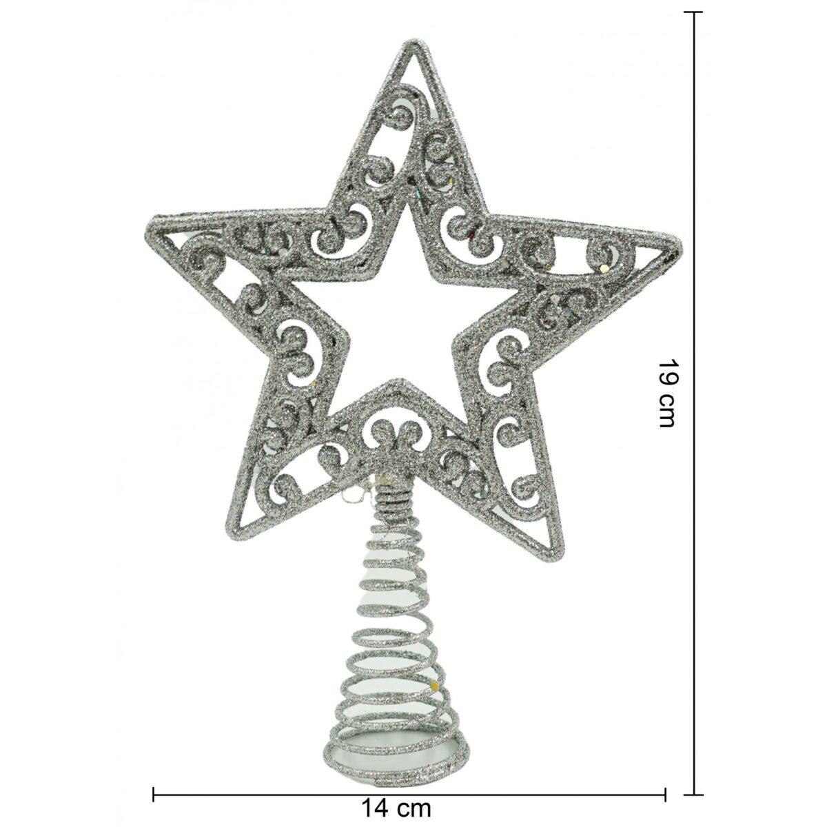 Varf decorativ de brad, Argintiu, in forma de Stea, decupata in centru, din Plastic/Metal, 14 cm x 19 cm, Interior/Exterior, Embo - imagine 6