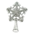 Varf decorativ de brad, Argintiu, in forma de Stea, design forjat, din Plastic/Metal, 14.5 cm x 20 cm, Interior/Exterior, Embo