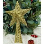 Varf decorativ de brad, Auriu, in forma de Stea, cu model decupat, din Plastic/Metal, 18 cm x 26 cm, Interior/Exterior, Embo - imagine 8