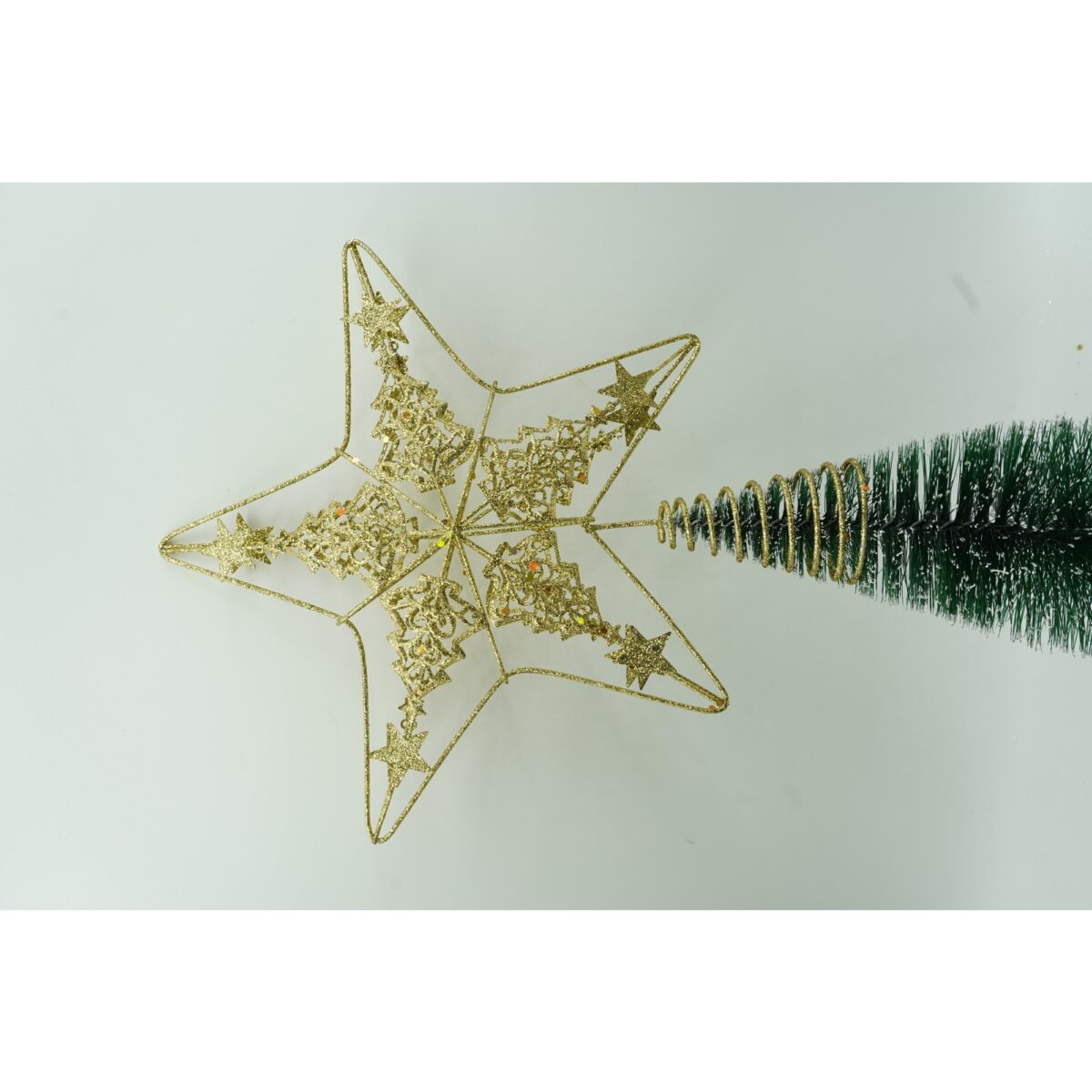 Varf decorativ de brad, Auriu, in forma de Stea, design de braduti, din Plastic/Metal, 24 cm x 27 cm, Interior/Exterior, Embo - imagine 2