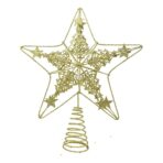 Varf decorativ de brad, Auriu, in forma de Stea, design de braduti, din Plastic/Metal, 24 cm x 27 cm, Interior/Exterior, Embo