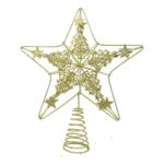 Varf decorativ de brad, Auriu, in forma de Stea, design de braduti, din Plastic/Metal, 24 cm x 27 cm, Interior/Exterior, Embo