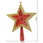 Varf decorativ de brad, Auriu/ Rosu, in forma de Stea, design de stele, din Plastic, 15 cm x 18 cm, Interior/Exterior, Embo - imagine 4