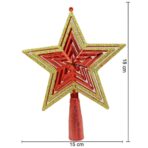 Varf decorativ de brad, Auriu/ Rosu, in forma de Stea, design de stele, din Plastic, 15 cm x 18 cm, Interior/Exterior, Embo - imagine 7