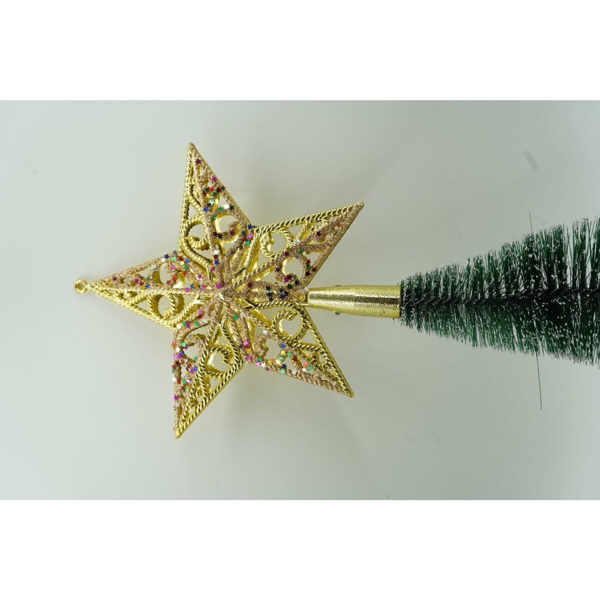 Varf decorativ de brad, Auriu/ Roz, in forma de Stea, design spiralat, din Plastic, 19 cm x 21 cm, Interior/Exterior, Embo - imagine 2