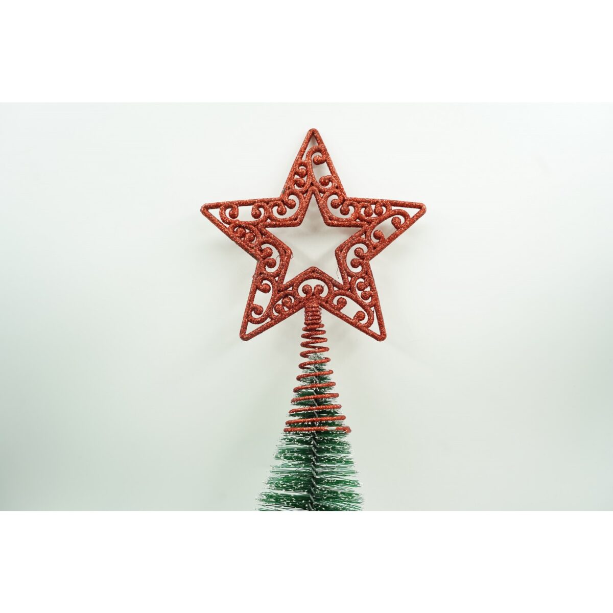 Varf decorativ de brad, Rosu, in forma de Stea, decupata in centru, din Plastic/Metal, 14 cm x 19 cm, Interior/Exterior, Embo - imagine 2