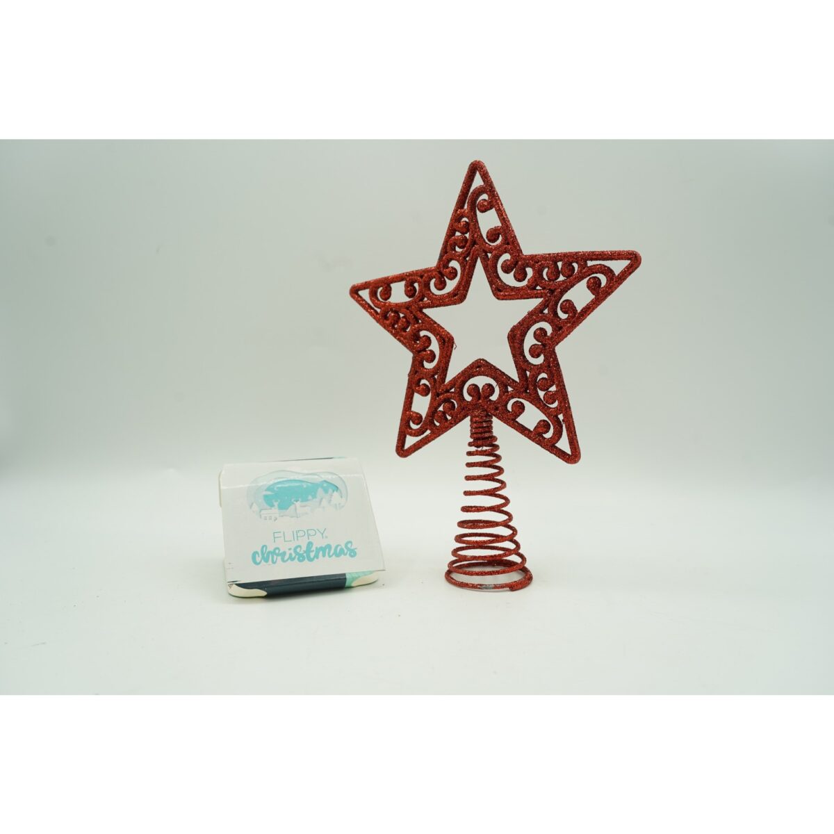 Varf decorativ de brad, Rosu, in forma de Stea, decupata in centru, din Plastic/Metal, 14 cm x 19 cm, Interior/Exterior, Embo - imagine 3