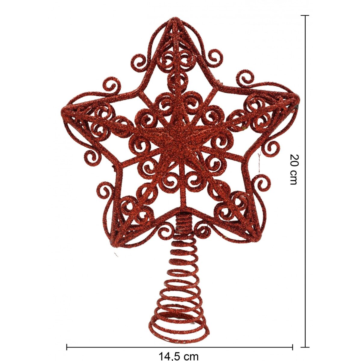 Varf decorativ de brad, Rosu, in forma de Stea, design forjat, din Plastic/Metal, 14.5 cm x 20 cm, Interior/Exterior, Embo - imagine 4