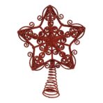 Varf decorativ de brad, Rosu, in forma de Stea, design forjat, din Plastic/Metal, 14.5 cm x 20 cm, Interior/Exterior, Embo