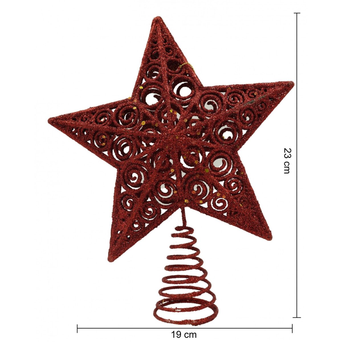 Varf decorativ de brad, Rosu, in forma de Stea, design spiralat, din Plastic/Metal, 19 cm x 23 cm, Interior/Exterior, Embo - imagine 6