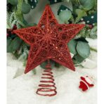 Varf decorativ de brad, Rosu, in forma de Stea, design spiralat, din Plastic/Metal, 19 cm x 23 cm, Interior/Exterior, Embo - imagine 7