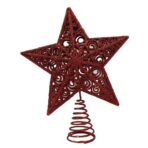 Varf decorativ de brad, Rosu, in forma de Stea, design spiralat, din Plastic/Metal, 19 cm x 23 cm, Interior/Exterior, Embo