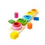 Jucarie Montessori din Lemn, Embo, Tip Puzzle, cu 5 Forme Asimetrice, 15 Piese, Educativa, Interactiva, Creativa, Model Forme Geometrice, Materiale Non Toxice, +2 Ani, 29x6.5 cm, Multicolor - imagine 5