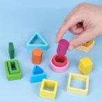 Jucarie Montessori din Lemn, Embo, Tip Puzzle, cu 5 Forme Asimetrice, 15 Piese, Educativa, Interactiva, Creativa, Model Forme Geometrice, Materiale Non Toxice, +2 Ani, 29x6.5 cm, Multicolor - imagine 10