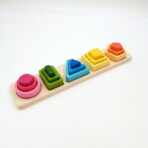 Jucarie Montessori din Lemn, Embo, Tip Puzzle, cu 5 Forme Asimetrice, 15 Piese, Educativa, Interactiva, Creativa, Model Forme Geometrice, Materiale Non Toxice, +2 Ani, 29x6.5 cm, Multicolor - imagine 14