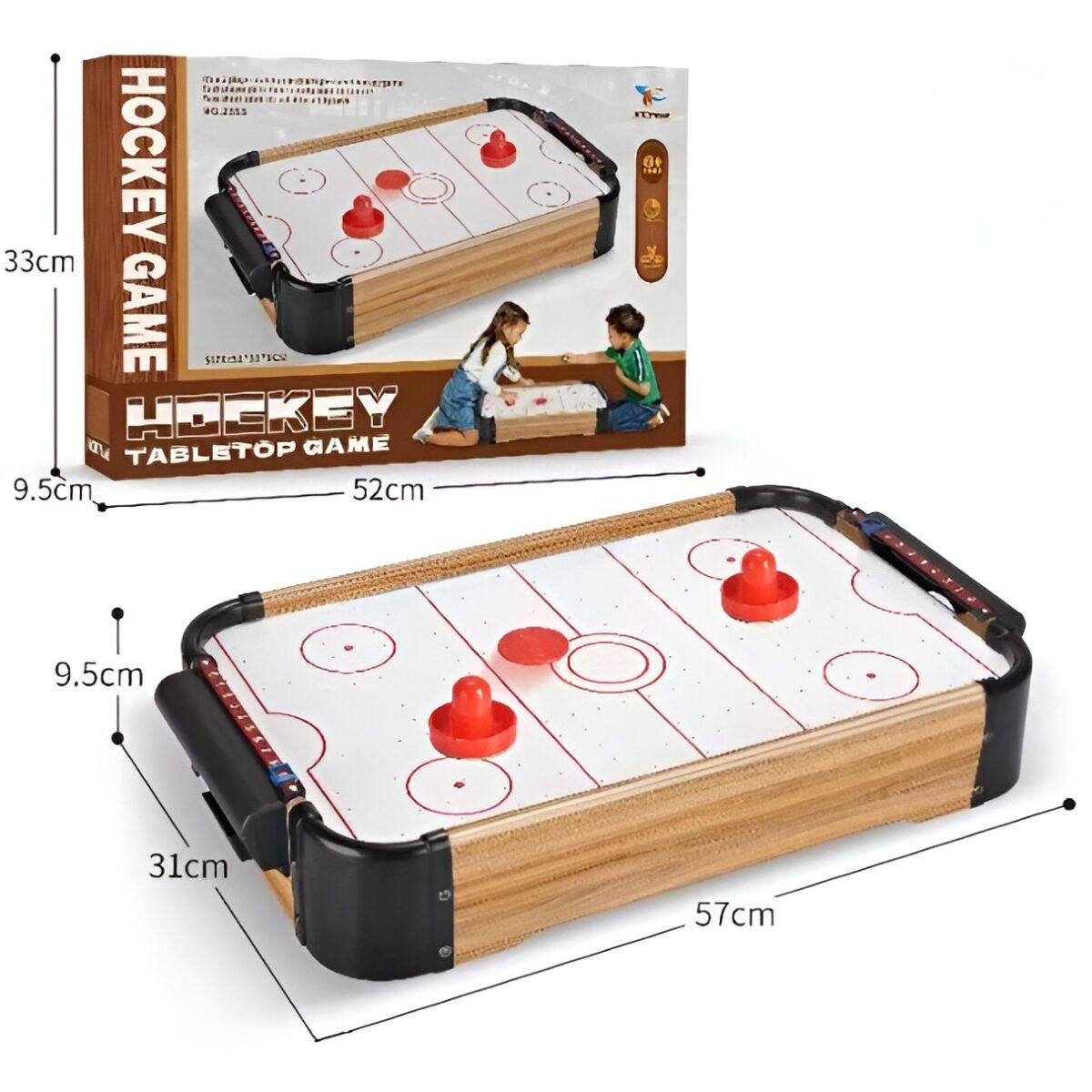 Masa Air Hockey Graffiti fara Picioare, Embo, Lemn, 2 Pucuri, Tabela Scor, 2 Impingatoare, 57x31x9.5 cm, Maro - imagine 2