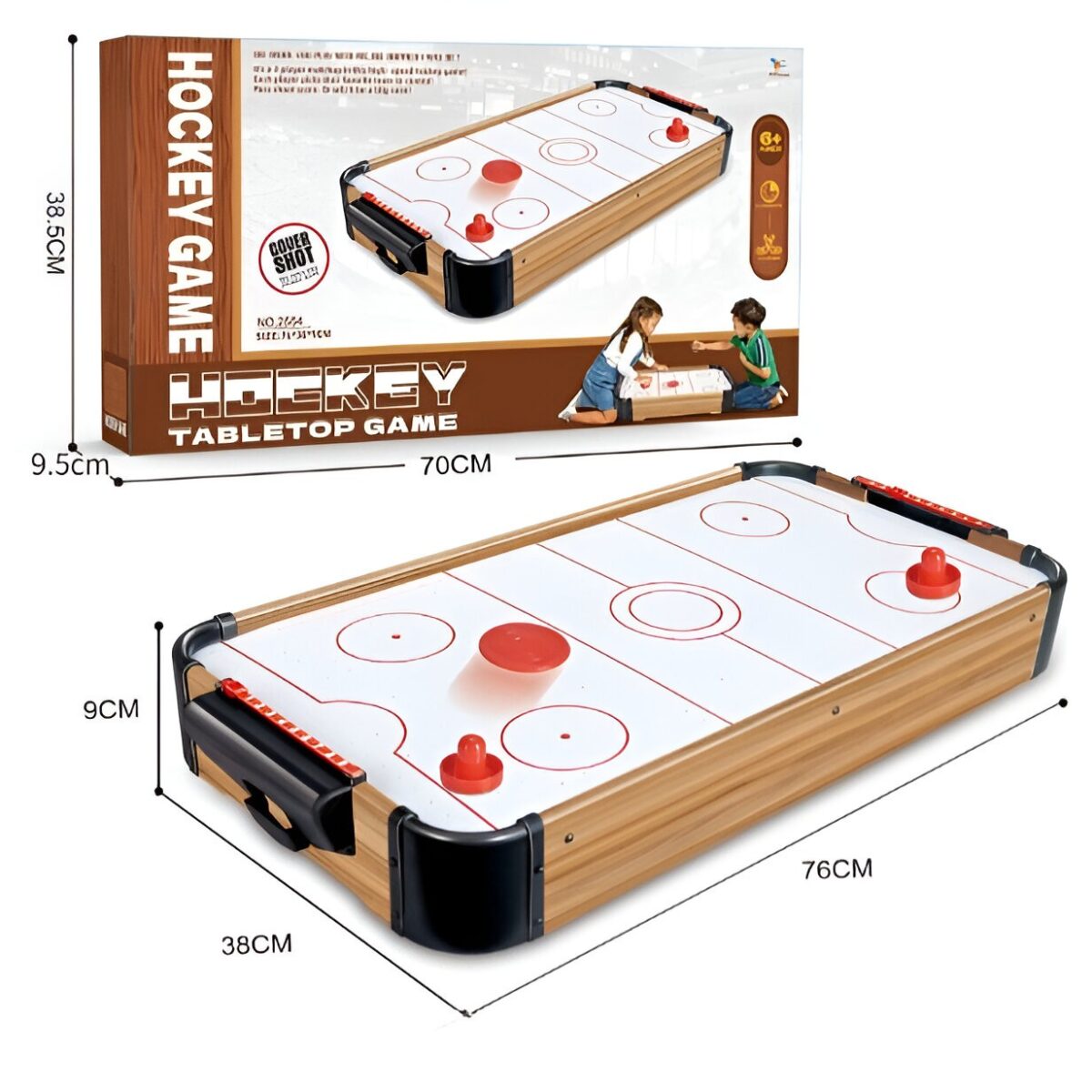 Masa Air Hockey Graffiti fara Picioare, Embo, Lemn, 2 Pucuri, Tabela Scor, 2 Impingatoare, 76x38x9 cm, Maro - imagine 5