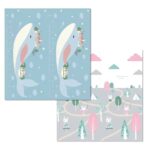Covoras pentru Copii, Embo, cu 2 Fete, Model Balene/Iepurasi, din XPE+PE, Impermeabil, Antiderapant, Protectie Termica, +3 Luni, Pliabil, 150 x 200 x 1.5 cm, Multicolor