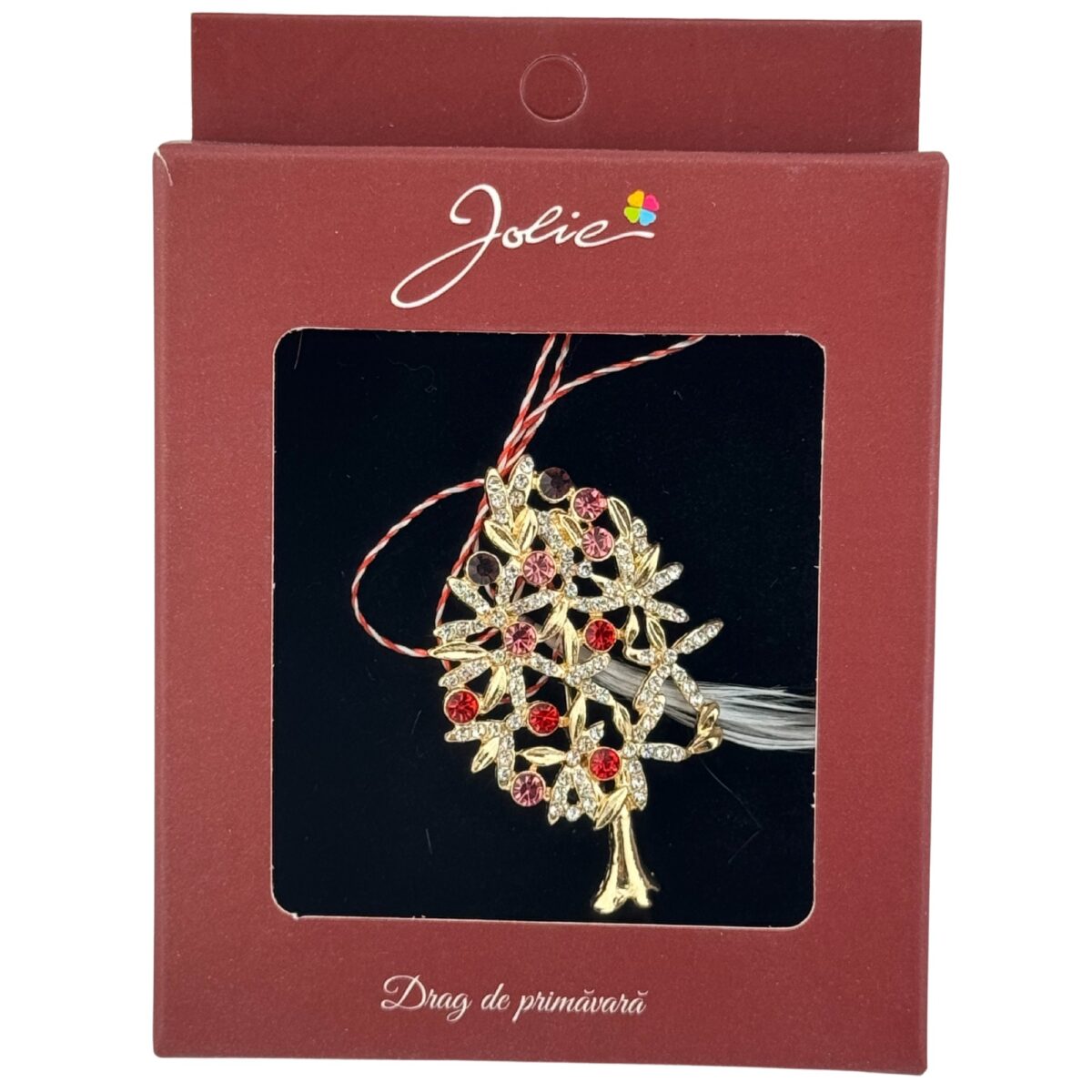 Brosa Vintage, Jolie, Material Metal, Ambalaj Carton, Dimensiune Brosa Aproximativ 4-6 cm, Model Copac cu Flori, Multicolora - imagine 3