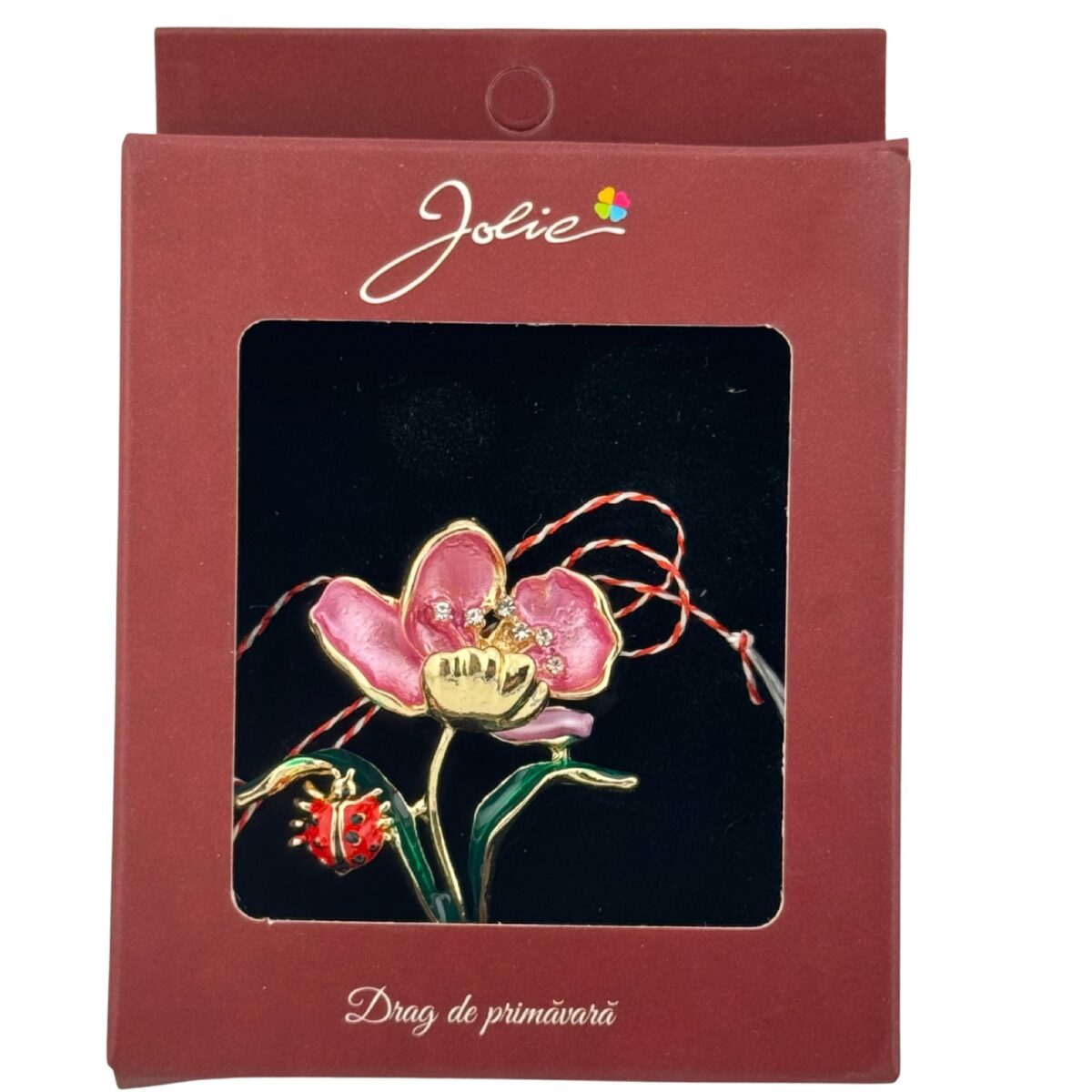 Brosa Vintage, Jolie, Material Metal, Ambalaj Carton, Dimensiune Brosa Aproximativ 4-6 cm, Model Lalea Roz - imagine 3