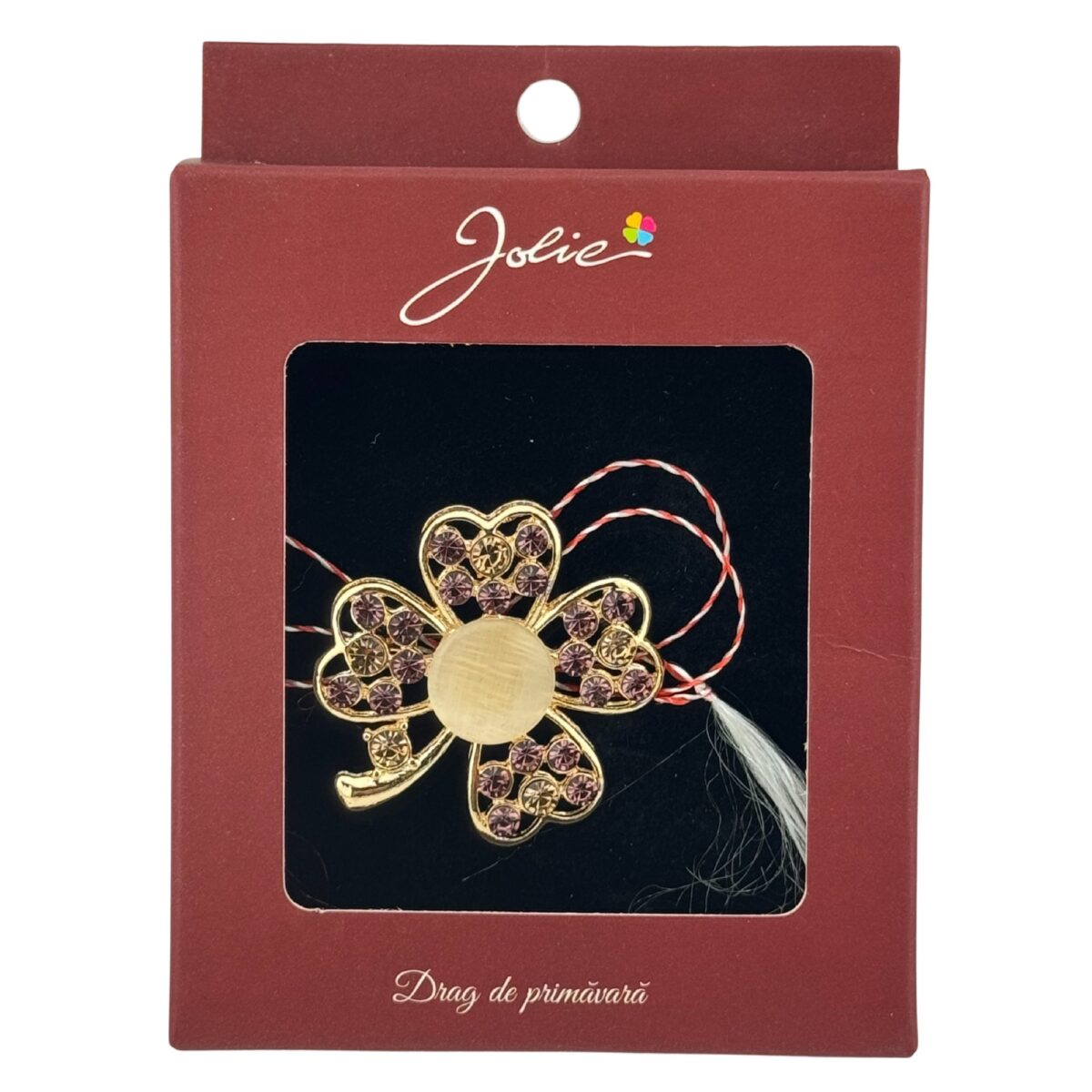 Brosa Vintage, Jolie, Material Metal, Ambalaj Carton, Dimensiune Brosa Aproximativ 4-6 cm, Model Trifoi cu Patru Foi, Auriu - imagine 3