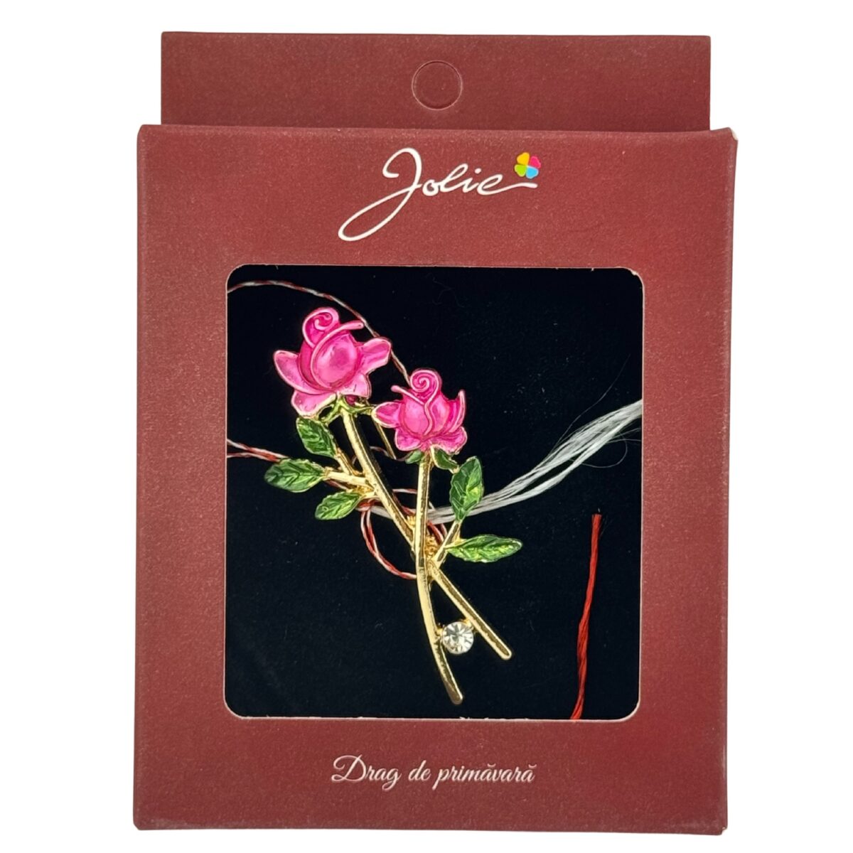 Brosa Vintage, Jolie, Material Metal, Ambalaj Carton, Dimensiune Brosa Aproximativ 4-6 cm, Model Trandafiri, Roz - imagine 3