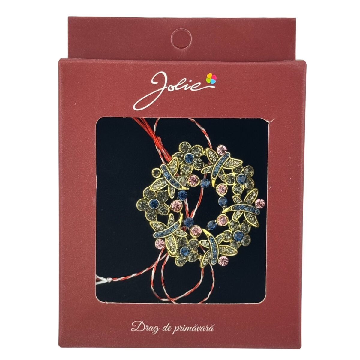 Brosa Vintage, Jolie, Material Metal, Ambalaj Carton, Dimensiune Brosa Aproximativ 4-6 cm, Model Coronita cu Libelule, Multicolor - imagine 3