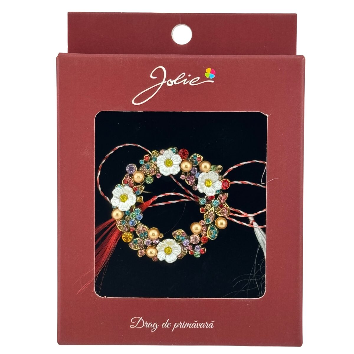 Brosa Vintage, Jolie, Material Metal, Ambalaj Carton, Dimensiune Brosa Aproximativ 4-6 cm, Model Coronita de Flori, Multicolor - imagine 3