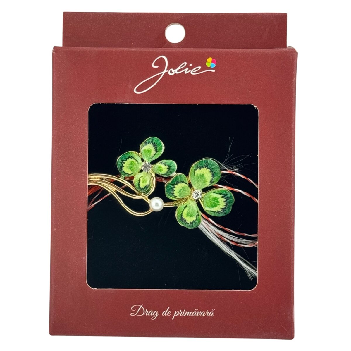 Brosa Vintage, Jolie, Material Metal, Ambalaj Carton, Dimensiune Brosa Aproximativ 4-6 cm, Model Trifoi cu Patru Foi, Verde - imagine 3