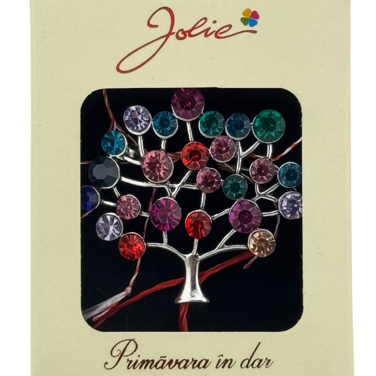 Martisor Brosa Medie, Jolie, Multicolora, Dimensiune Brosa 5 cm, Material Metal, Model Copacul Vietii - imagine 2